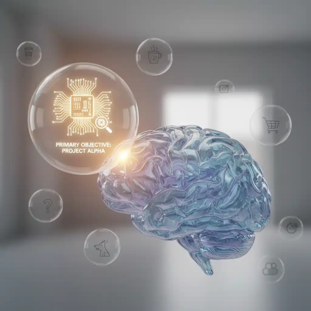 Brain focusing on one primary thought bubble